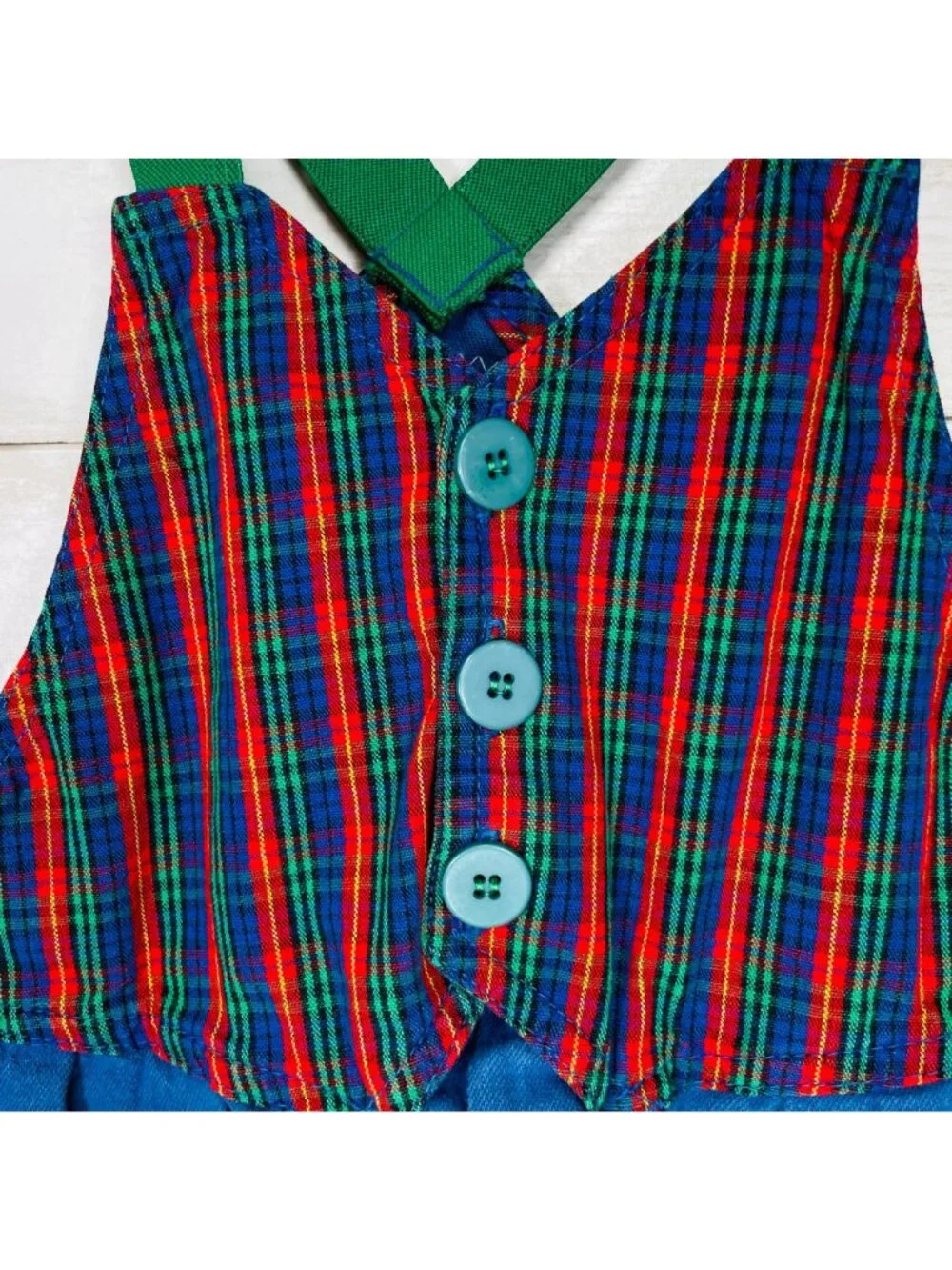 Vintage OshKosh Plaid Vest Elastic Suspender Overalls Romper Outfit 3T